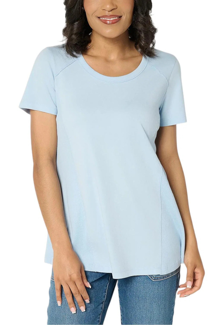 LOGO by Lori Goldstein Women's Mix Media Side Seam Tee Chambray - Regular